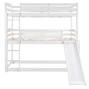Homeroots White Triple Bunk Twin Sized Bed With Slide  Iron 404055