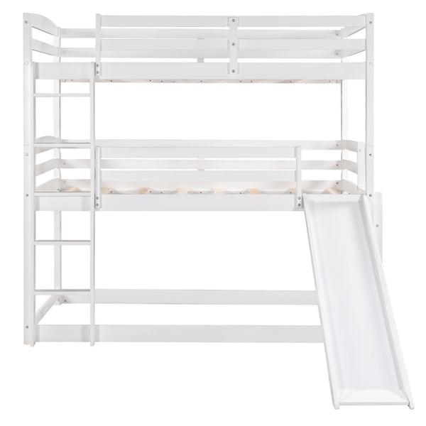 Homeroots White Triple Bunk Twin Sized Bed With Slide  Iron 404055