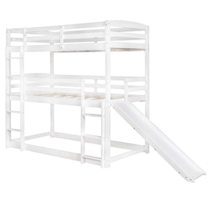 Homeroots White Triple Bunk Twin Sized Bed With Slide  Iron 404055