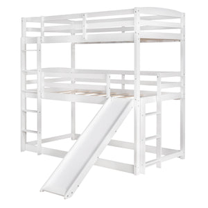 Homeroots White Triple Bunk Twin Sized Bed With Slide  Iron 404055
