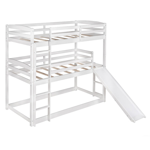 Homeroots White Triple Bunk Twin Sized Bed With Slide  Iron 404055