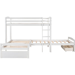 Homeroots White L Shaped Triple Bunk Bed With Drawers  Manufactured Wood And Solid Wood 404057