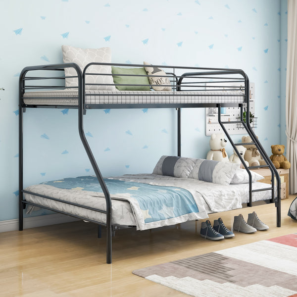 Homeroots Black Heavy Duty Twin Over Full Metal Bunk Bed  Iron 404063