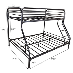 Homeroots Black Heavy Duty Twin Over Full Metal Bunk Bed  Iron 404063