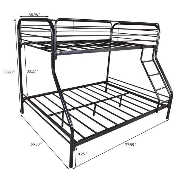 Homeroots Black Heavy Duty Twin Over Full Metal Bunk Bed  Iron 404063