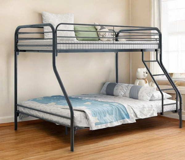 Homeroots Black Heavy Duty Twin Over Full Metal Bunk Bed  Iron 404063