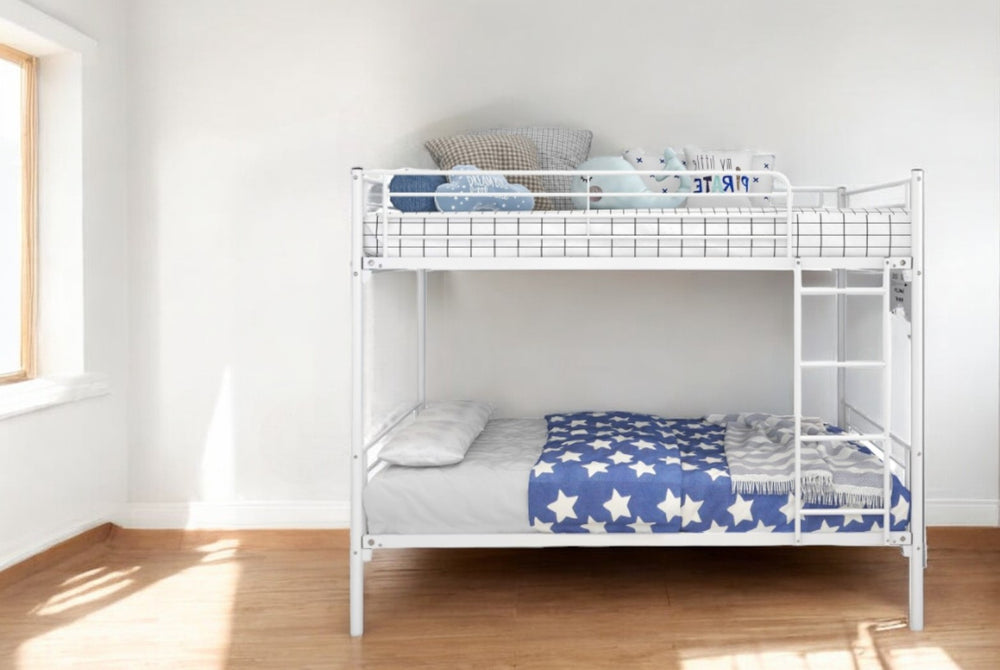 Homeroots White Heavy Duty Twin Over Full Metal Bunk Bed  Iron 404064