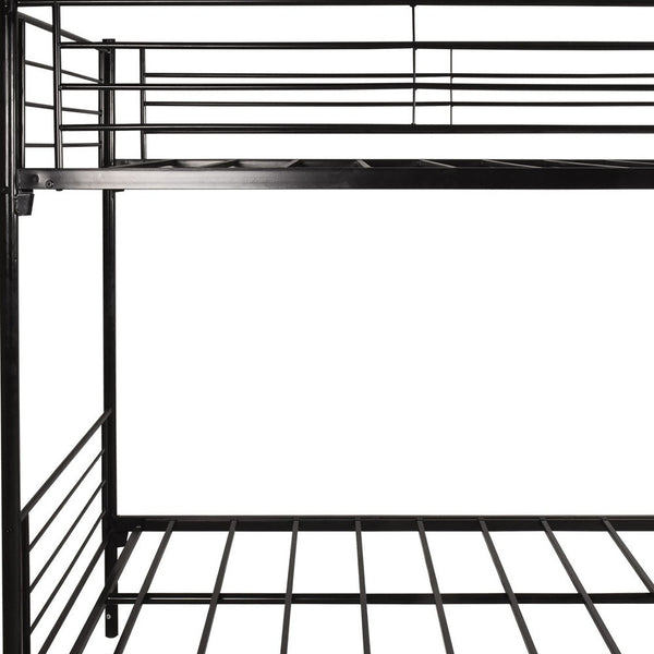Homeroots Black Heavy Duty Twin Over Twin Metal Bunk Bed With Ladder  Iron 404065