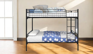 Homeroots Black Heavy Duty Twin Over Twin Metal Bunk Bed With Ladder  Iron 404065