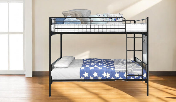 Homeroots Black Heavy Duty Twin Over Twin Metal Bunk Bed With Ladder  Iron 404065