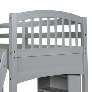 Homeroots Gray Twin Size Loft Bed With Desk And Shelves  Manufactured Wood + Solid Wood 404068