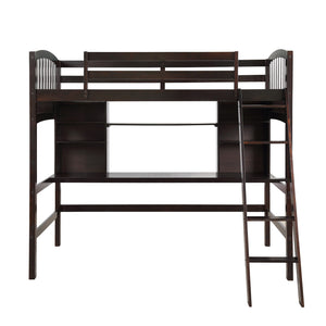 Homeroots Brown Twin Size Loft Bed With Desk And Shelves  Manufactured Wood + Solid Wood 404070