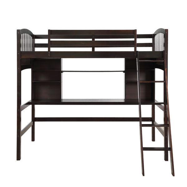 Homeroots Brown Twin Size Loft Bed With Desk And Shelves  Manufactured Wood + Solid Wood 404070