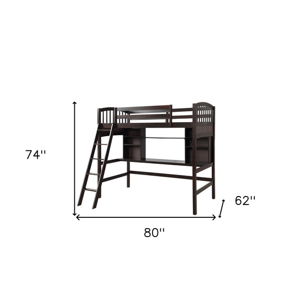 Homeroots Brown Twin Size Loft Bed With Desk And Shelves  Manufactured Wood + Solid Wood 404070