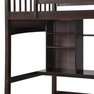 Homeroots Brown Twin Size Loft Bed With Desk And Shelves  Manufactured Wood + Solid Wood 404070