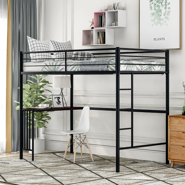 Homeroots Black Metal Twin Size Loft Bed With Desk  Steel 404072