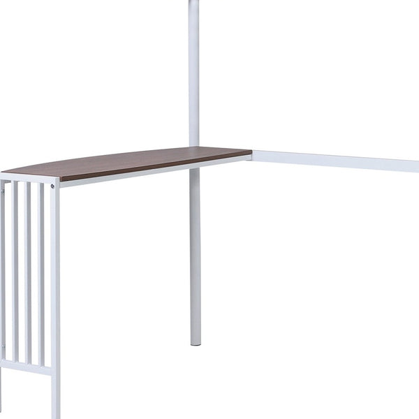 Homeroots White Metal Twin Size Loft Bed With Desk  Steel 404073