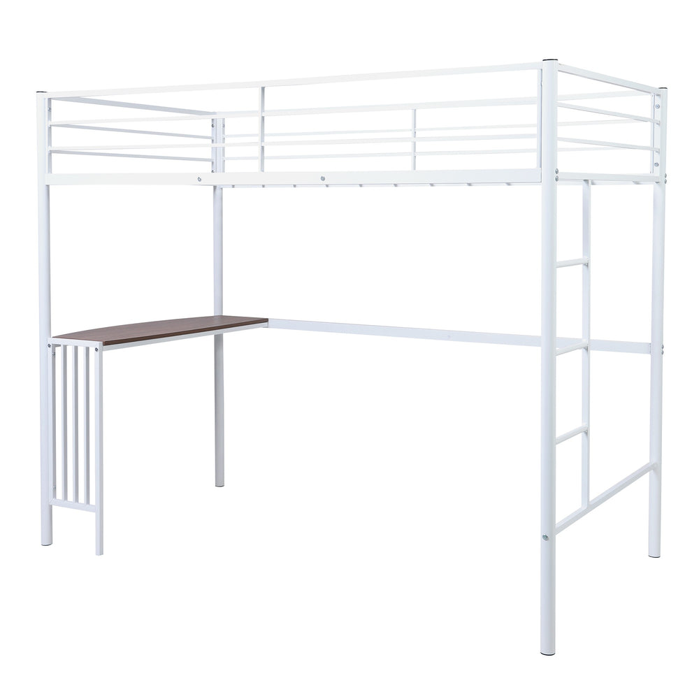 Homeroots White Metal Twin Size Loft Bed With Desk  Steel 404073