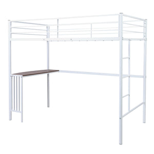 Homeroots White Metal Twin Size Loft Bed With Desk  Steel 404073
