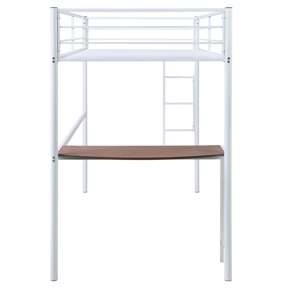 Homeroots White Metal Twin Size Loft Bed With Desk  Steel 404073