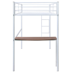 Homeroots White Metal Twin Size Loft Bed With Desk  Steel 404073