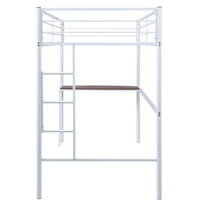 Homeroots White Metal Twin Size Loft Bed With Desk  Steel 404073