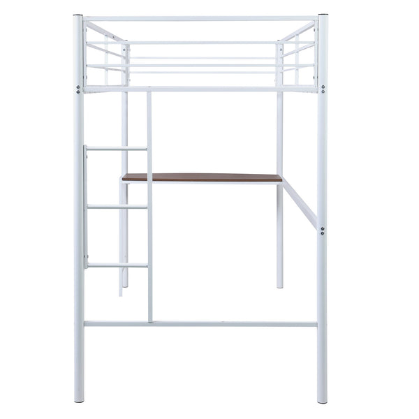 Homeroots White Metal Twin Size Loft Bed With Desk  Steel 404073