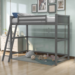 Homeroots Gray Twin Size High Loft Bed  Manufactured Wood + Solid Wood 404077