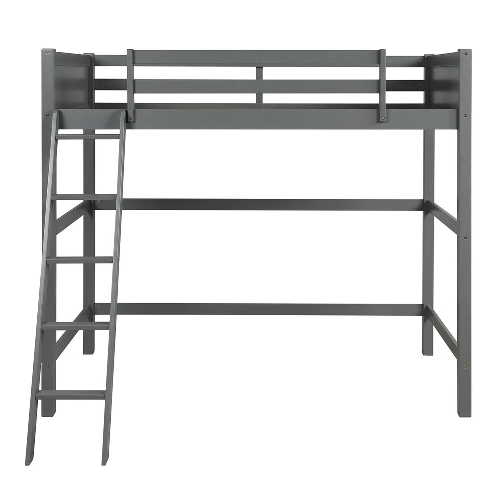 Homeroots Gray Twin Size High Loft Bed  Manufactured Wood + Solid Wood 404077