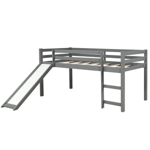 Homeroots Gray Twin Size Low Loft Bed With Slide  Manufactured Wood + Solid Wood 404078