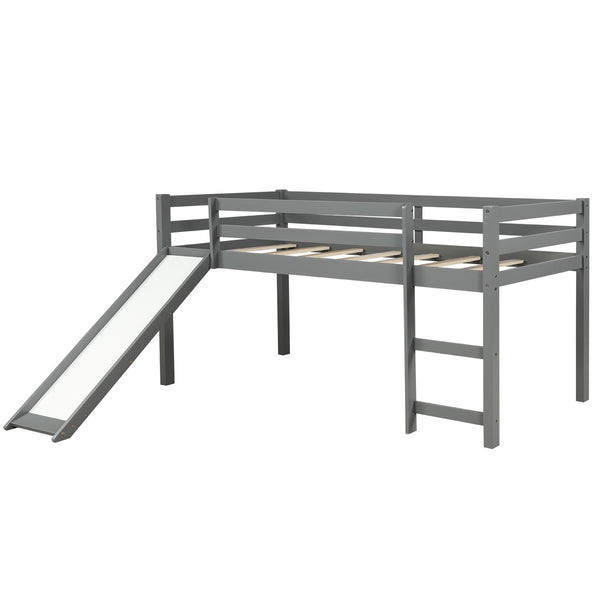 Homeroots Gray Twin Size Low Loft Bed With Slide  Manufactured Wood + Solid Wood 404078