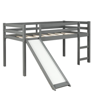 Homeroots Gray Twin Size Low Loft Bed With Slide  Manufactured Wood + Solid Wood 404078