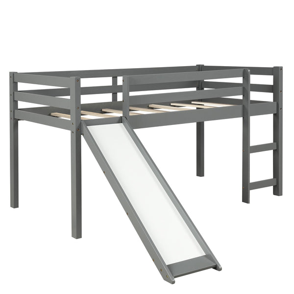 Homeroots Gray Twin Size Low Loft Bed With Slide  Manufactured Wood + Solid Wood 404078