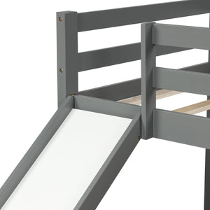 Homeroots Gray Twin Size Low Loft Bed With Slide  Manufactured Wood + Solid Wood 404078