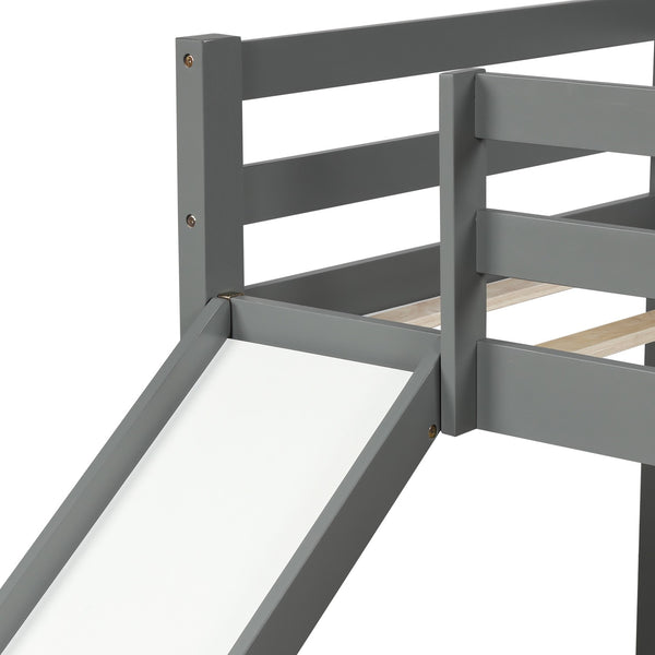 Homeroots Gray Twin Size Low Loft Bed With Slide  Manufactured Wood + Solid Wood 404078