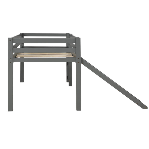 Homeroots Gray Twin Size Low Loft Bed With Slide  Manufactured Wood + Solid Wood 404078