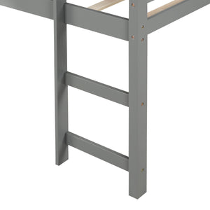 Homeroots Gray Twin Size Low Loft Bed With Slide  Manufactured Wood + Solid Wood 404078