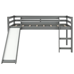 Homeroots Gray Twin Size Low Loft Bed With Slide  Manufactured Wood + Solid Wood 404078