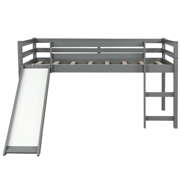 Homeroots Gray Twin Size Low Loft Bed With Slide  Manufactured Wood + Solid Wood 404078