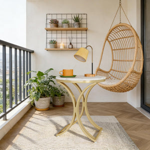 English Elm Chic Two-tier Round End Table with Metal Frame and Open Shelf for Living Room T3971P449094