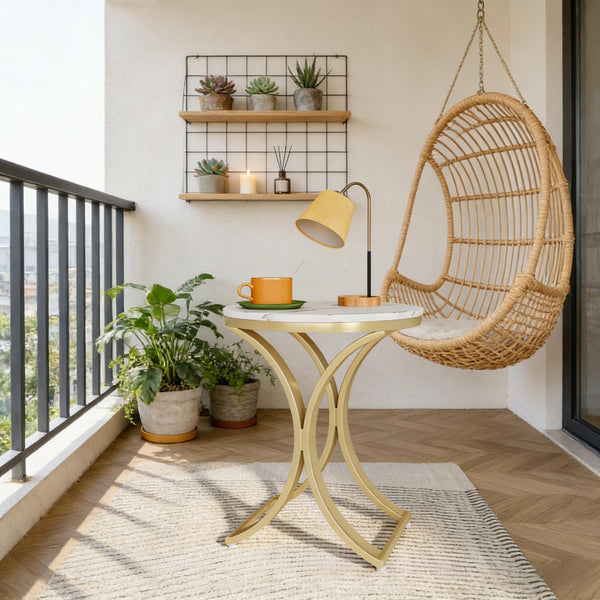 English Elm Chic Two-tier Round End Table with Metal Frame and Open Shelf for Living Room T3971P449094