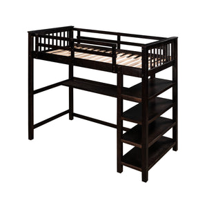 Homeroots Espresso Twin Size Wood Loft Bed With Storage Shelves And Desk  Manufactured Wood + Solid Wood 404097
