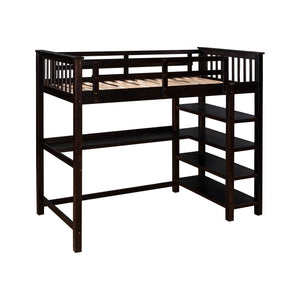 Homeroots Espresso Twin Size Wood Loft Bed With Storage Shelves And Desk  Manufactured Wood + Solid Wood 404097