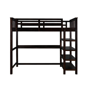 Homeroots Espresso Twin Size Wood Loft Bed With Storage Shelves And Desk  Manufactured Wood + Solid Wood 404097