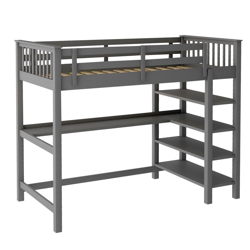 Homeroots Gray Twin Size Wood Loft Bed With Storage Shelves And Desk  Manufactured Wood + Solid Wood 404098