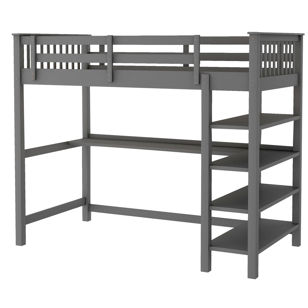 Homeroots Gray Twin Size Wood Loft Bed With Storage Shelves And Desk  Manufactured Wood + Solid Wood 404098