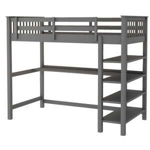 Homeroots Gray Twin Size Wood Loft Bed With Storage Shelves And Desk  Manufactured Wood + Solid Wood 404098
