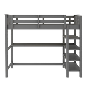 Homeroots Gray Twin Size Wood Loft Bed With Storage Shelves And Desk  Manufactured Wood + Solid Wood 404098