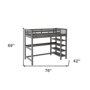 Homeroots Gray Twin Size Wood Loft Bed With Storage Shelves And Desk  Manufactured Wood + Solid Wood 404098