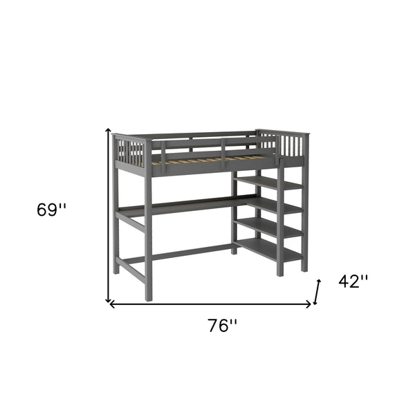 Homeroots Gray Twin Size Wood Loft Bed With Storage Shelves And Desk  Manufactured Wood + Solid Wood 404098
